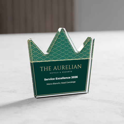Crown Acrylic Award, 10cm, with engraved plate
