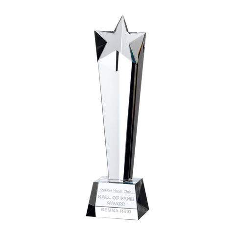 Crystal Star Pillar Award, 240mm, with engraved plate