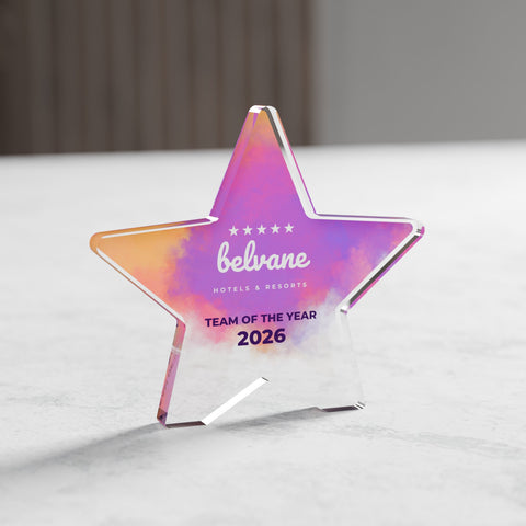 Five Star Acrylic Award, 10cm, with engraved plate