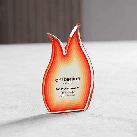 Flame Acrylic Award, 10cm, with engraved plate