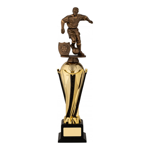 Gallant Male Football Trophy, 350mm, Antique Gold & Gold, with engraved plate