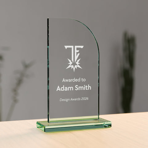 Jade Glass Curve Award, 180mm, with engraved plate