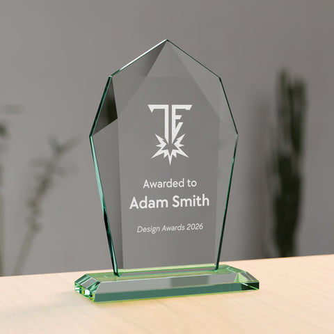 Jade Glass Peak Award, 200mm, with engraved plate