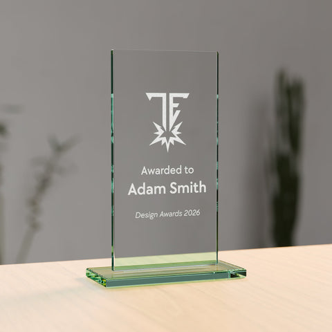 Jade Glass Rectangle Award, 150mm, with engraved plate