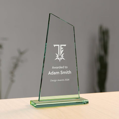 Jade Glass Wedge Award, 220mm, with engraved plate