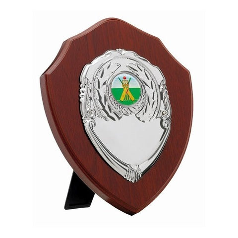 Mahogany Shield Plaque, 150mm, with engraved plate