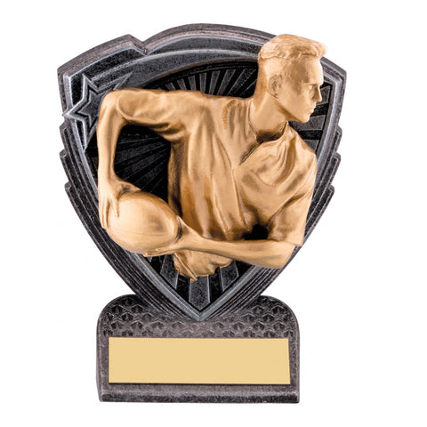Mini Rugby Player Shield Award, 100mm, Male, with engraved plate