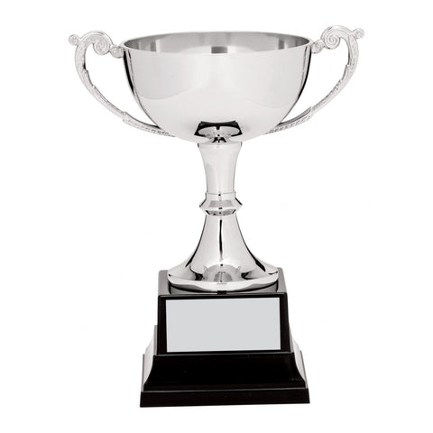 Nickel Plated Scroll Handle Cup, 190mm, with engraved plate