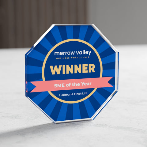 Octagon Acrylic Award, 10cm, with engraved plate