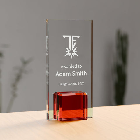 Optic Glass Award, 180mm, Red, with engraved plate