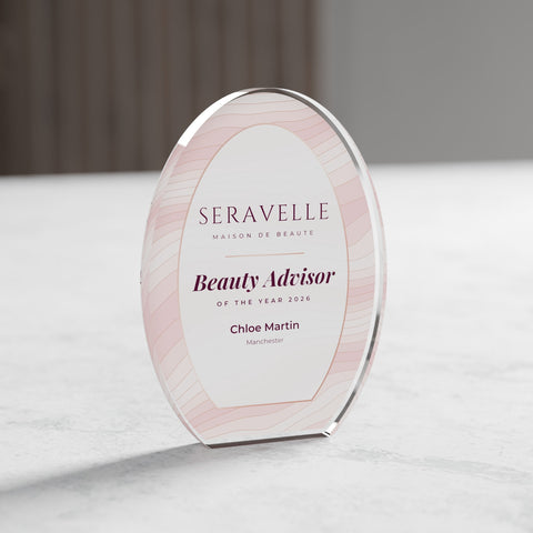 Oval Acrylic Award, 10cm, with engraved plate
