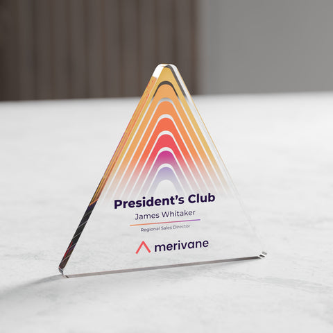 Pyramid Acrylic Award, 10cm, with engraved plate