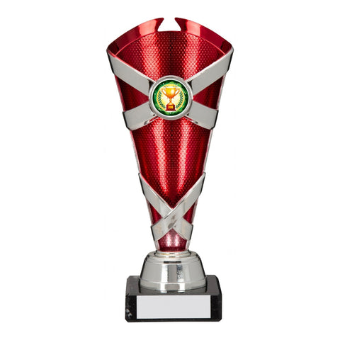 Saltire Trophy, 205mm, Red & Silver, with engraved plate