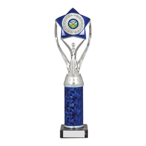 Star Gazer Tower Trophy, 300mm, Blue & Silver, with engraved plate