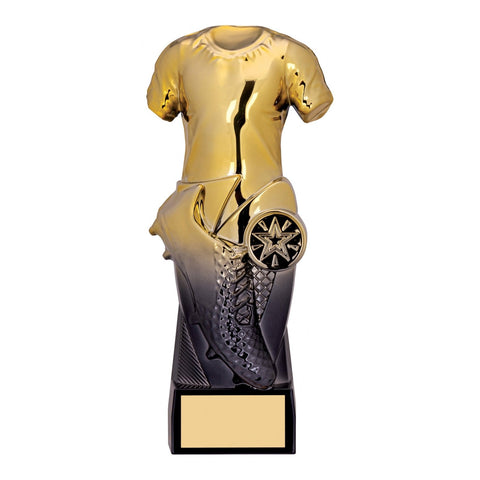 Tempo Shirt & Boot Trophy, 210mm, Gold & Black, with engraved plate