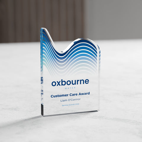 Wave Acrylic Award, 10cm, with engraved plate