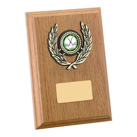 Wreath Centre Plaque, 150mm, Light Oak, with engraved plate